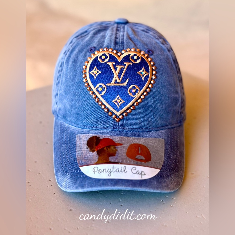 NWT Handmade Candy Did It! LV Twinkle Heart Ponytail Ball Cap